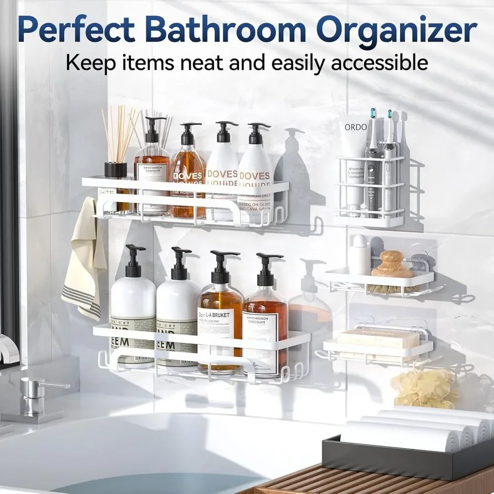 YASONIC Adhesive Shower Caddy, 5 Pack Organizer Soap Holder Rustproof Shelves